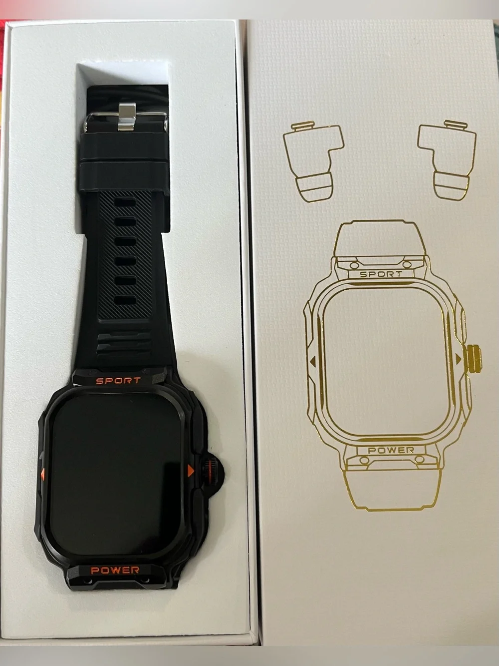 Sport Rugged Smartwatch and earbuds in Black with Orange Accents